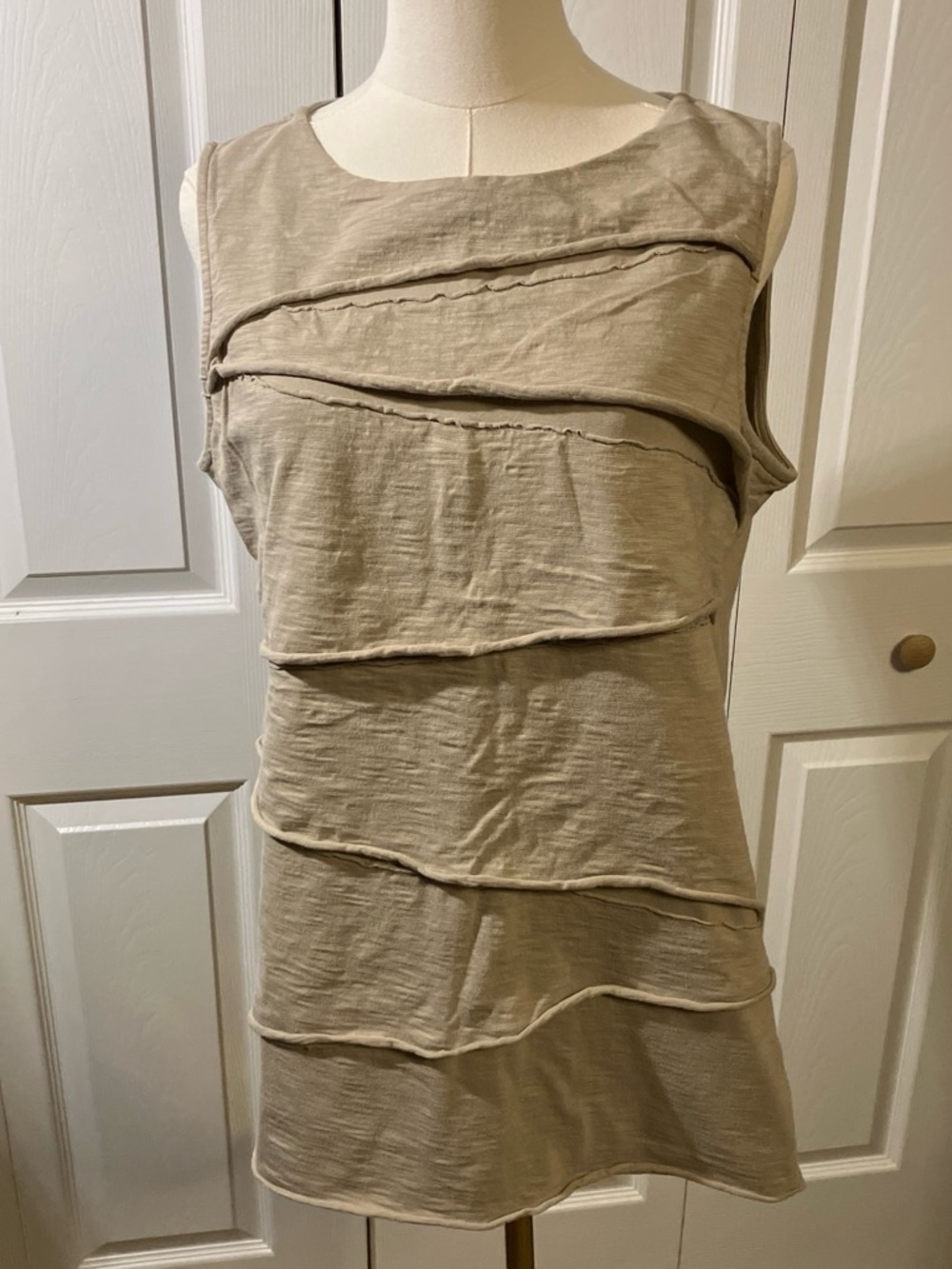 Sleeveless Layered Ruffle Tank Top in Taupe